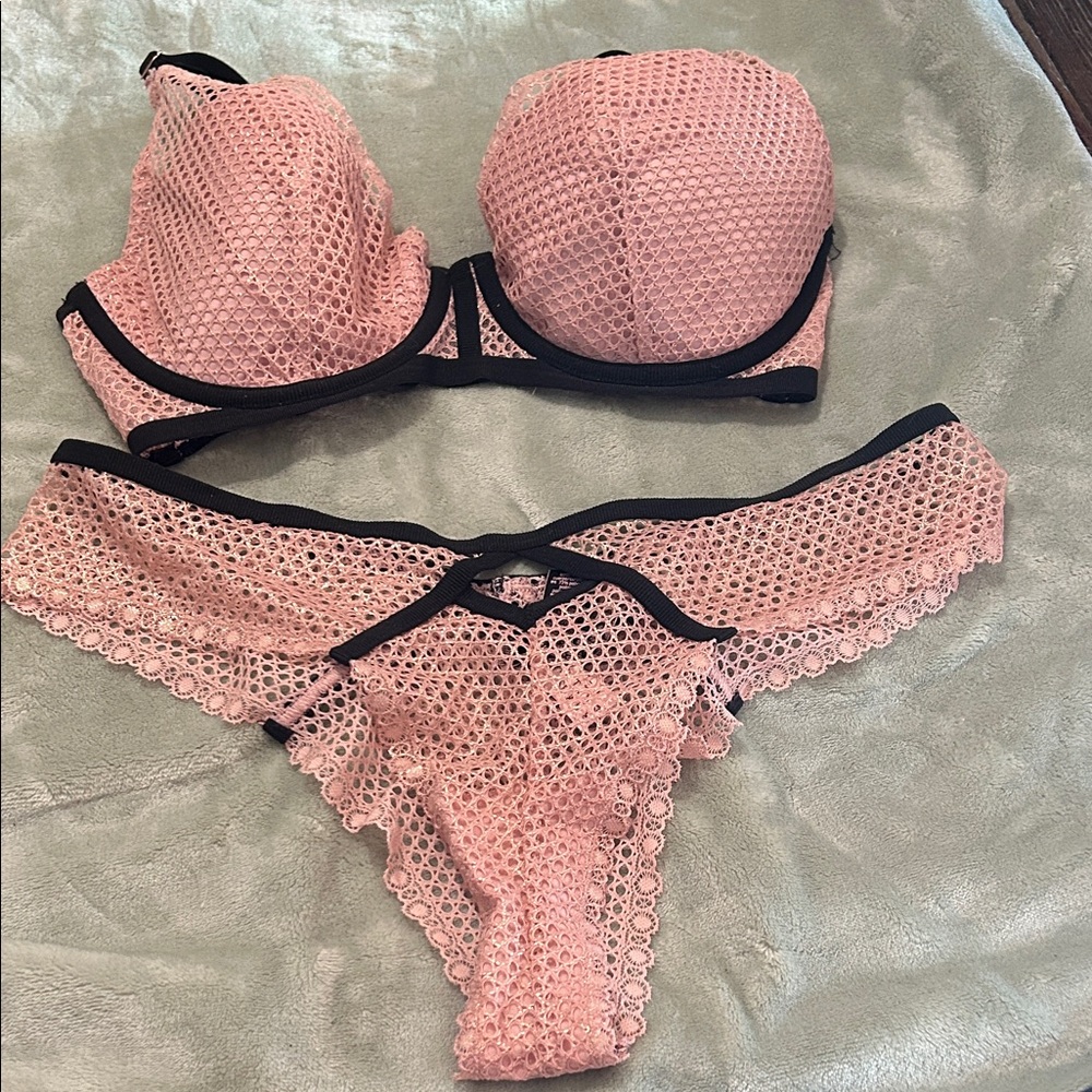 Victoria's Secret Pink Mesh Lingerie with Black Trim